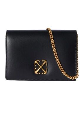 Off-White Jitney Leather Wallet on Chain Black Gold Logo Crossbody Clutch NWT